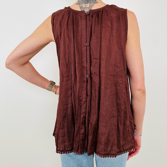Zara Brown ramie passementerie boho Sleeveless buttoned back Blouse top - Picture 4 of 15